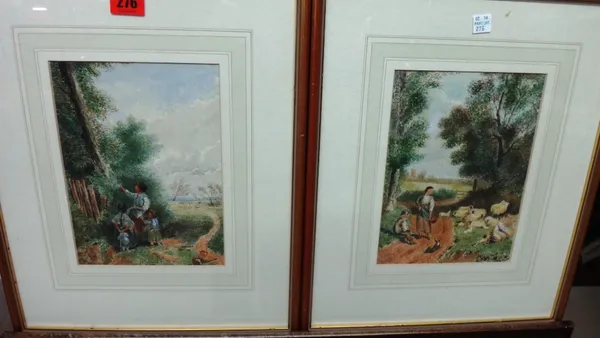 After Myles Birket Foster, Blackberrying; The resting shepherd boy, a pair, watercolour.(2)