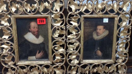A pair of overpainted prints, depicting portraits of Robert and John Gordon.(2)