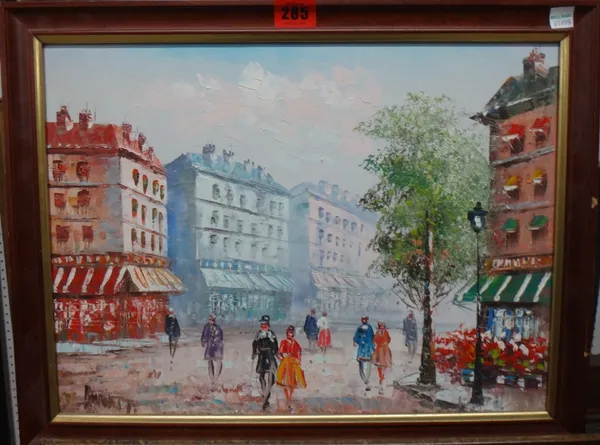 Caroline Burnett (20th century), Paris street scene, oil on canvas, signed.