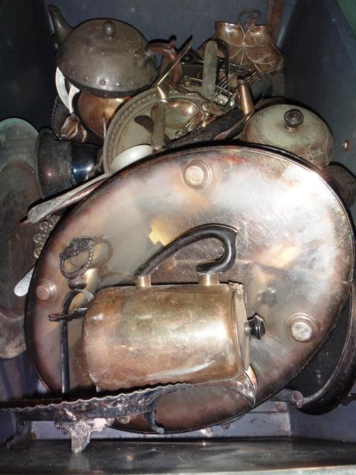 A large quantity of assorted silver plated items, including tea sets, trays, flatware, vases, salvers and sundry.