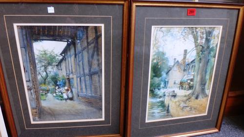 J. D. Bolton (early 20th century), The cottage door; On the Wharf, a pair of watercolours, both signed, each 37cm x 27cm.(2)