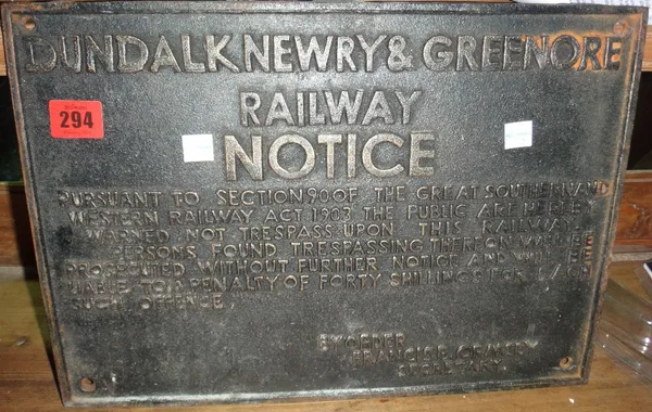 A cast iron 'Railway Notice' sign.
