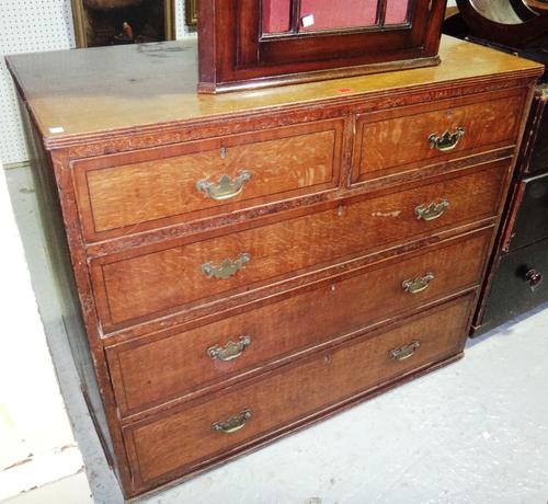 A 19th century oak chest of two short and three long drawers.