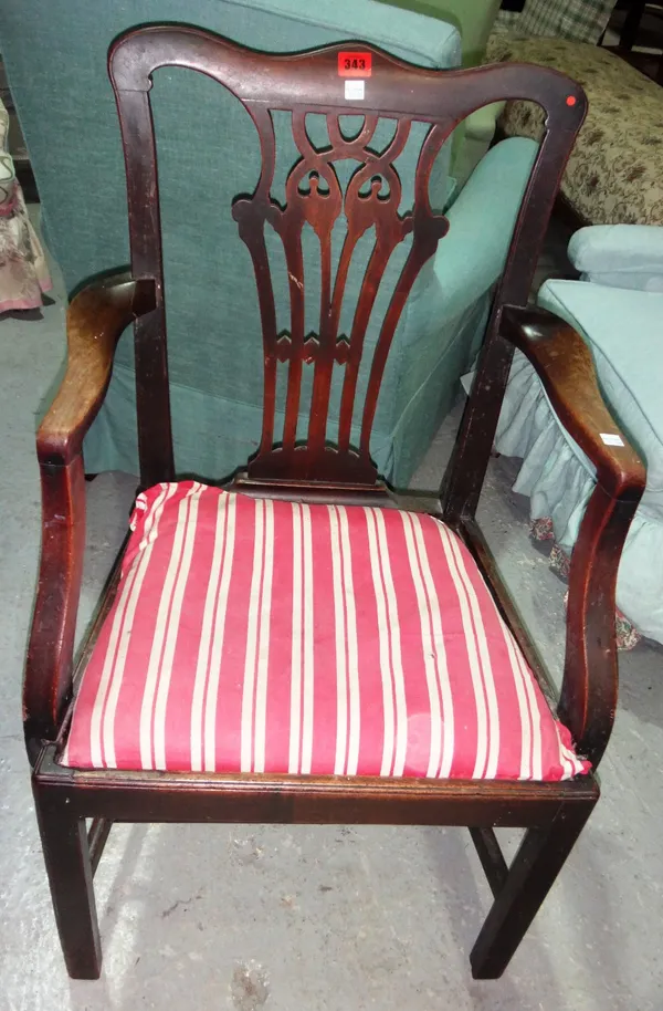 A 19th century mahogany open armchair and another.