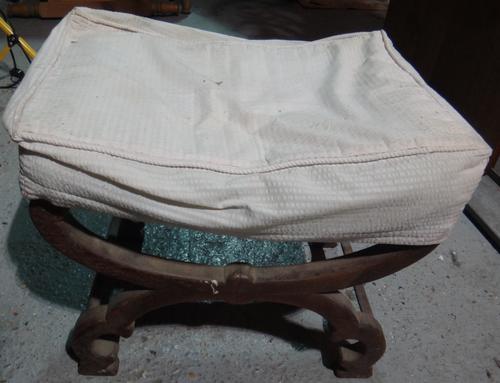A mahogany 'X' frame stool and a Continental pine bureau.