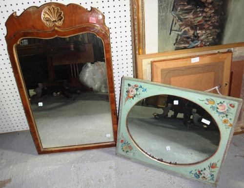 A green painted wall mirror and a gilt mirror.