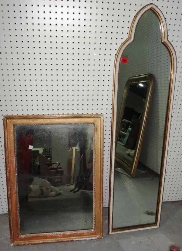 A rectangular gilt wall mirror and a tall cream and gilt mirror. (2)