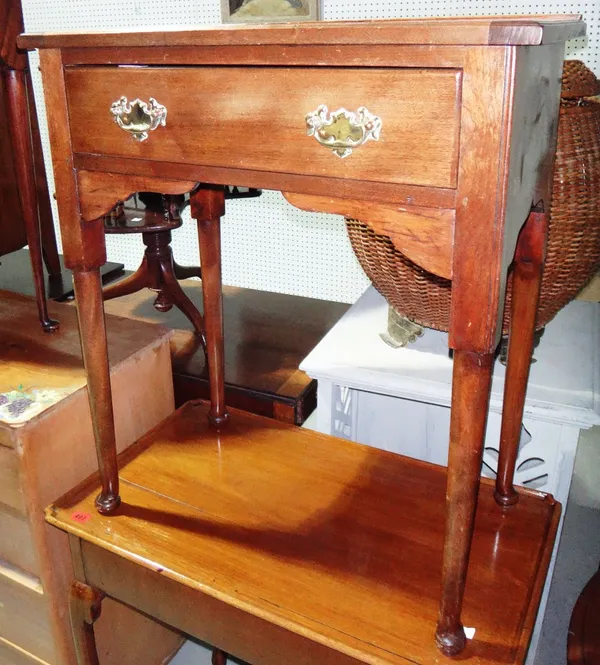 A mahogany rectangular side table with single drawer and pad feet.