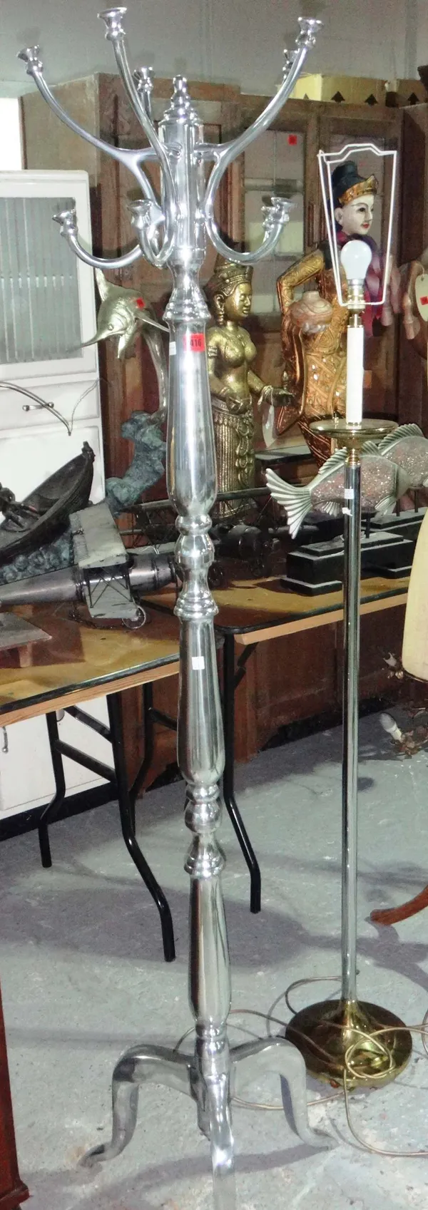 A 20th century chrome hat stand and a chrome standard lamp (2).