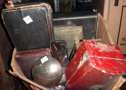 A quantity of silver plate, including cased spoons, knives, forks, a mother of pearl card case and sundry.