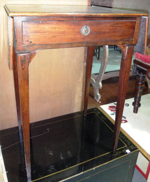 A mahogany drop flap occasional table and a demi-lune side table (2).