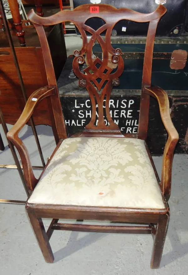 A 19th century mahogany open armchair.