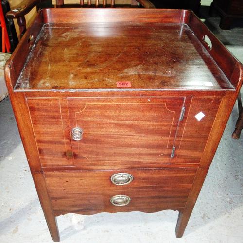 A 19th century mahogany tray top bedside cabinet and another smaller.