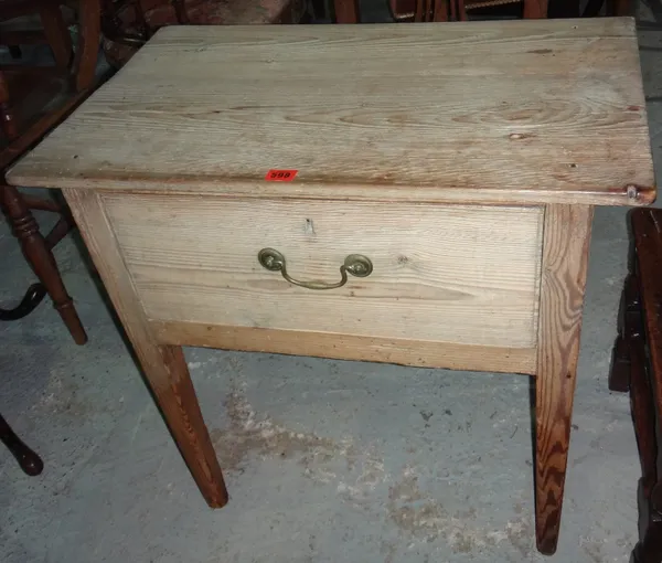 A 19th century pine rectangular side table with single deep drawer.