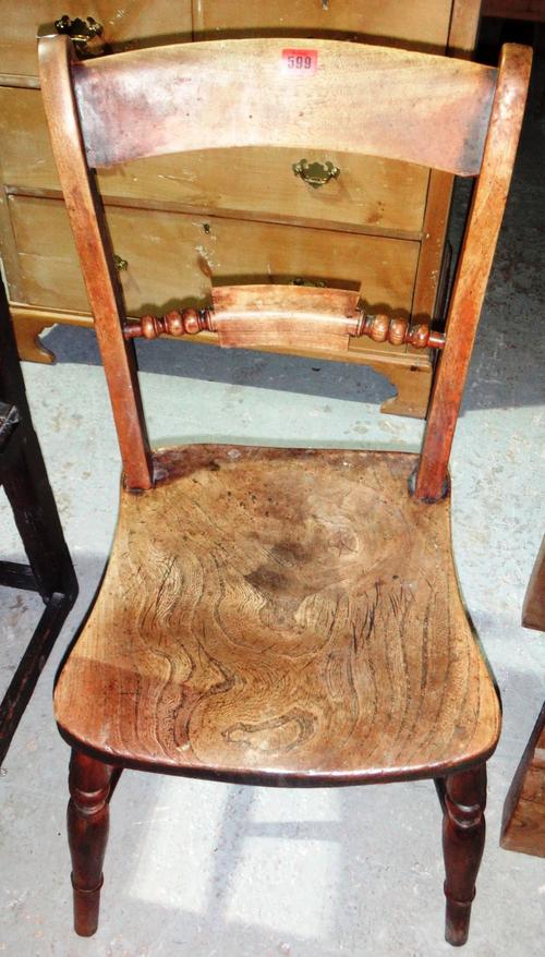 A set of four 19th century elm seated bar back scullery chairs.