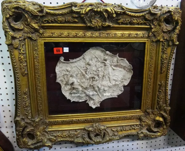 A framed relief carved marble plaque.