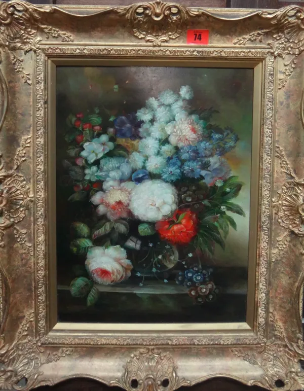 Chinese School (modern), Dutch style still life of flowers, oil on panel.