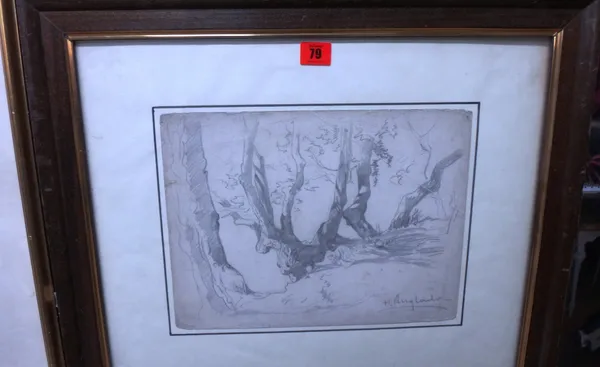 H. Anglada (19th century), Study of Trees, pencil, signed.