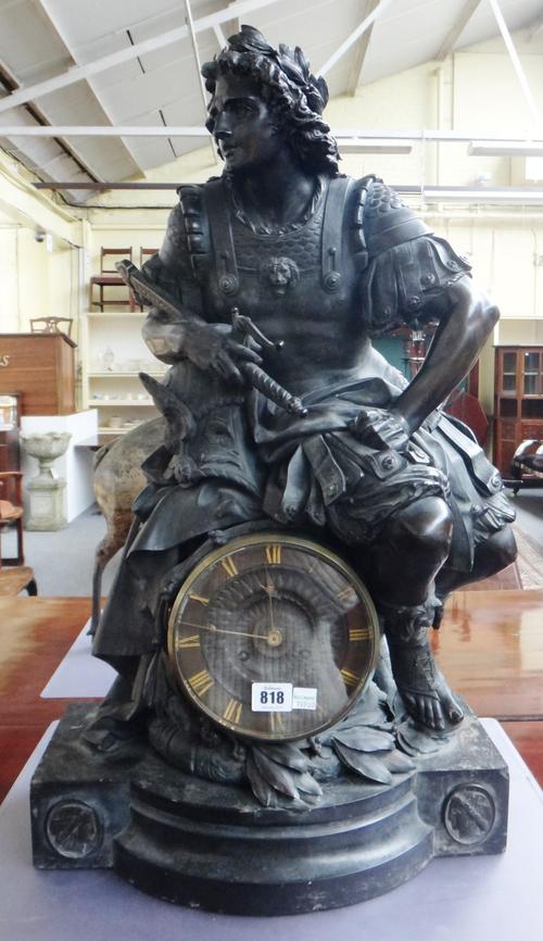 A large Napolean III patinated bronze and black marble striking mantel clock, Alphonse Giroux, Paris, late 19th century. The bronze case modelled and