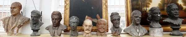 Maurice Lambert (1901-1964), ten plaster/pottery busts depicting historical figures from the 20th century, including Lord Baydon Powell, Percy Grainge