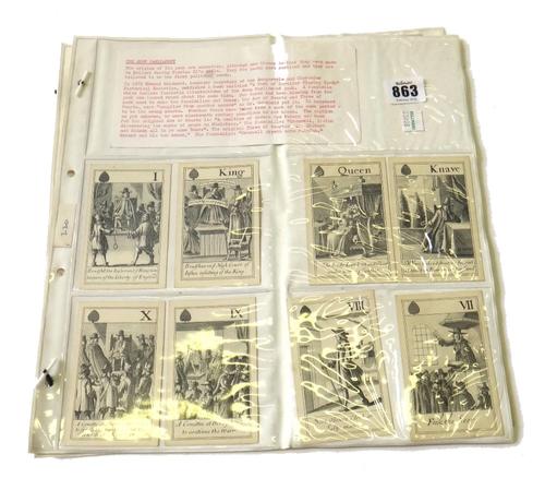 A pack of playing cards by Aungervyle and Clarendon, circa 1885, re-prints of the original Rump Parliament series, plain pink backs (52).