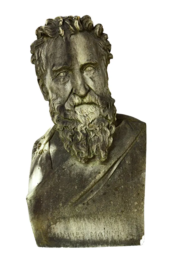 A 19th century marble bust depicting a bearded gentleman, inscribed Charles Makins, 55cm high. Illustrated