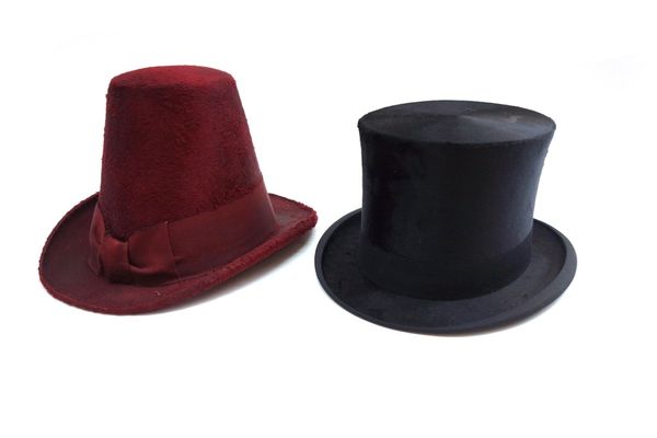 A black brushed silk top hat by Lincoln Bennett & Co and a burgundy brushed silk gentleman's hat by C. Alias Ltd Soho Square, (2).