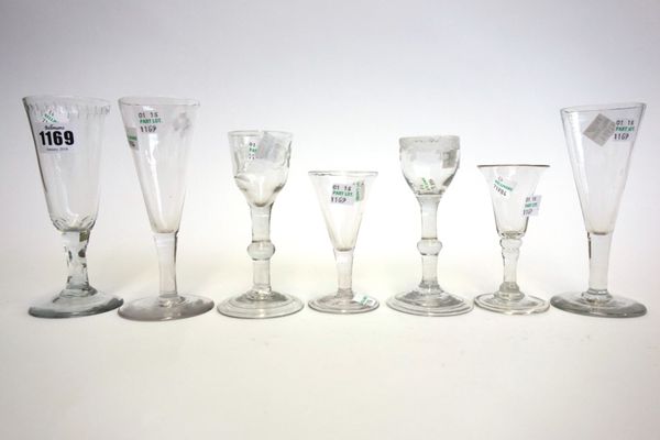 Seven English wine glasses, 18th/19th century, of various styles and forms, the tallest 16cm high (7).