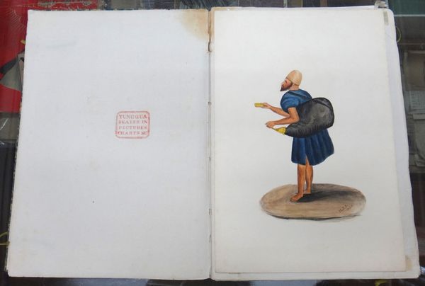 COSTUME -  Old Album with 8 coloured sketches of oriental costume; signed 'M.J.B.', one dated 1850.