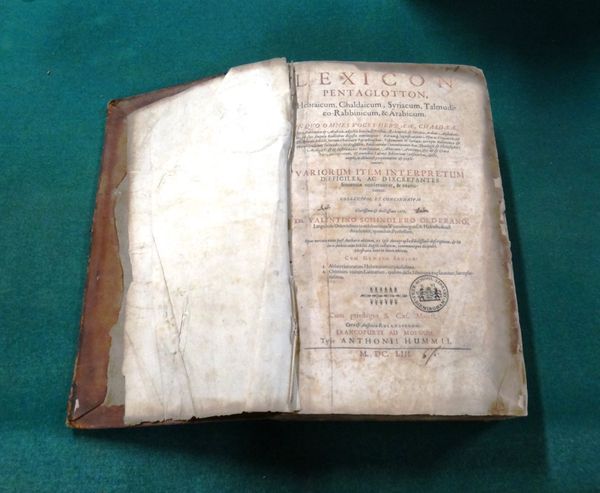 SCHINDLER (V.)  Lexicon Pentaglotton  . . .  variorum item interpretum  . . .  old calf (distressed), thick 4to. Frankfurt, 1653.