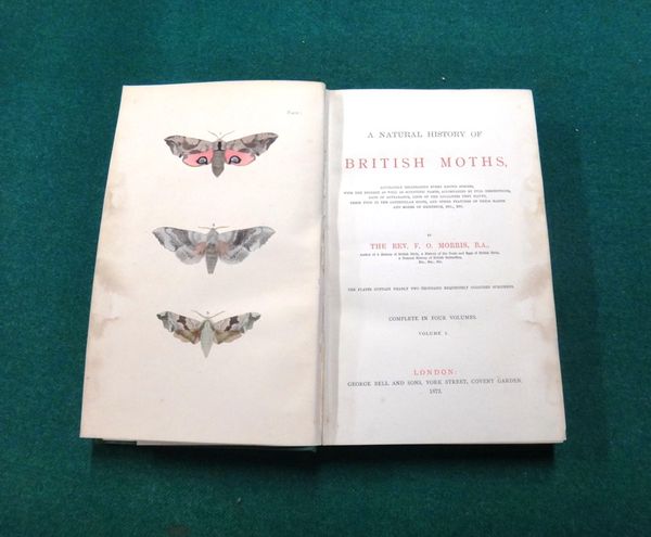 MORRIS (Rev. F.O.)  A Natural History of British Moths  . . .  4 vols. 132 coloured plates; gilt-pictorial & blind decorated cloth, roy. 8vo. 1872.