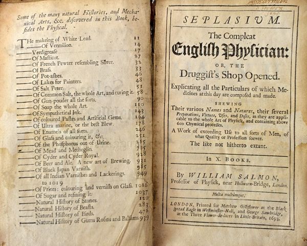 SALMON (Wm.)  Seplasium. The Compleat English Physician: or, the Druggist's Shop Opened  . . .  half title & errata/contents leaf; contemp. panelled (