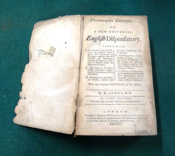 LEWIS (W.)  An Experimental History of the Materia Medica  . . .  First Edition. prelim. advertisement leaf; contemp. (distressed) calf, 4to. 1761;  w
