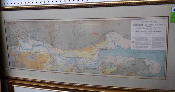 THAMES ESTUARY - Geological Map of the Estuary of the Thames.  colour-printed, 31 x 89cms. engraved title & key. extends: Bermondsey / Isle of Grain &