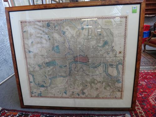 Samuel LEWIS - A Plan of London and its Environs, shewing  . . .  Metropolitan Boroughs and Parishes  . . .  hand-coloured, 88 x 108cms., engraved tit