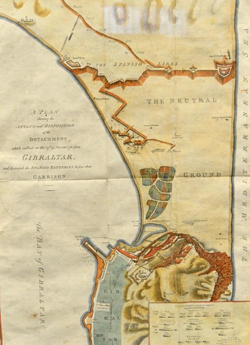 GIBRALTAR -  A Plan of the Batteries Erected before Gibraltar, with attacks made by sea and land  . . .  in presence of the combined fleets of France