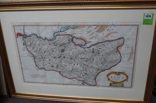 Robert MORDEN - Kent. hand-coloured, 37 x 64cms. cartouche title.  *  includes the Goodwins & the North Kent sands; for this series an (unusually) att