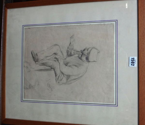 Jose Cusachs y Cusachs (1851-1908), Seated Figure, possibly a Spanish soldier,  pencil, signed and dated 1894, 32cm x 25.5cm.