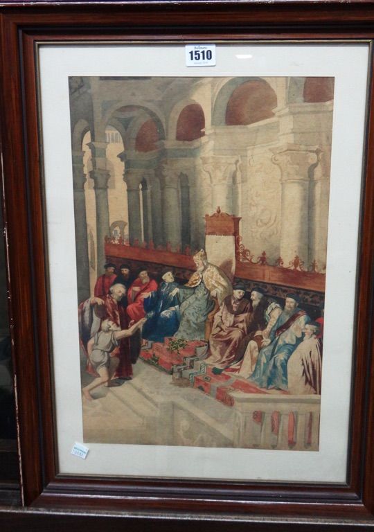 Continental School (19th century), A ambassadorial audience with the Doge of Venice, watercolour, 42.5cm x 27.5cm.