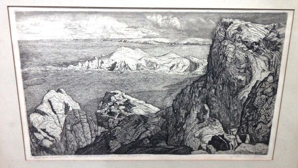 Joseph Webb (1908-1962), Rump Point, with distant view of Tintagel and the North Cornish Coast, etching, third state, trial proof, signed and dated 19
