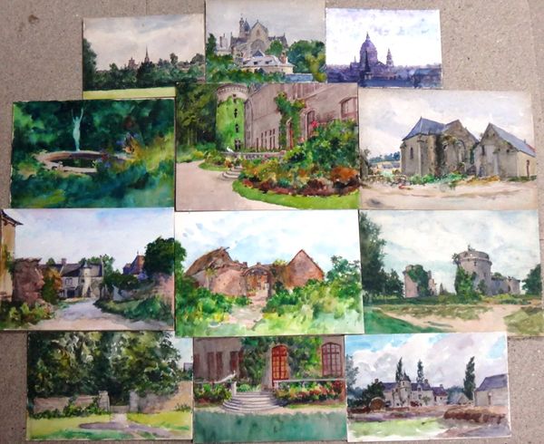 Alexander Brantingham Simpson (fl.1904-1931), Village, chateau, garden and cathedral scenes, a group of twelve watercolours, all unframed, various siz