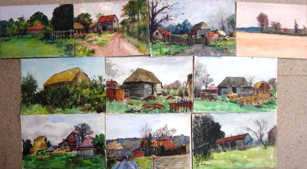 Alexander Brantingham Simpson (fl.1904-1931), Landscapes with barns and farm buildings, a group of ten watercolours, all unframed, various sizes.(10)