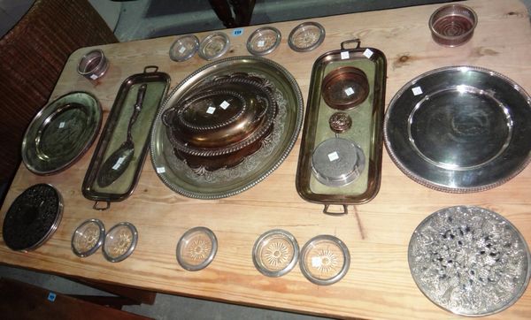 A quantity of assorted silver plate, including salvers, a canteen of cutlery, trays, coasters and sundry.