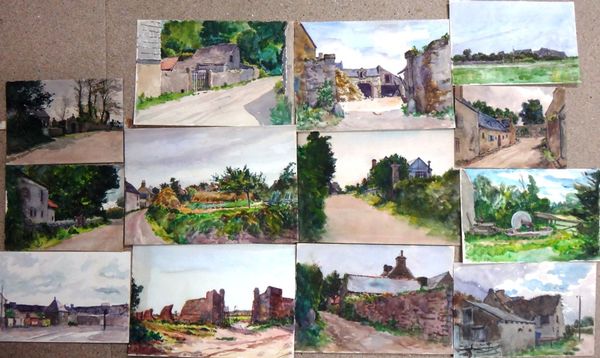 Alexander Brantingham Simpson (fl.1904-1931), Village scenes; Country landscapes, a group of thirteen watercolours, all unframed, various sizes.(13)
