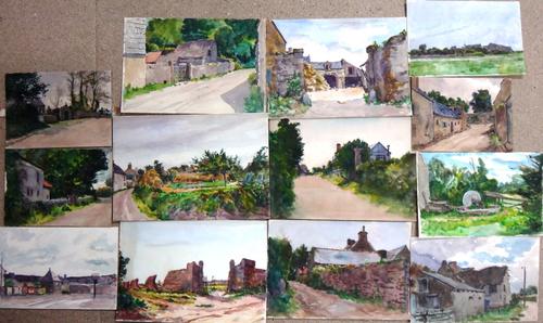 Alexander Brantingham Simpson (fl.1904-1931), Village scenes; Country landscapes, a group of thirteen watercolours, all unframed, various sizes.(13)