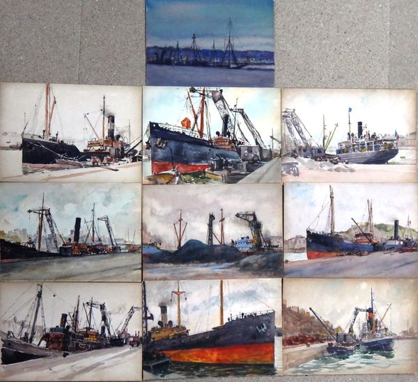 Alexander Brantingham Simpson (fl.1904-1931), Dockside scenes, a group of ten watercolours, all unframed, various sizes.(10)