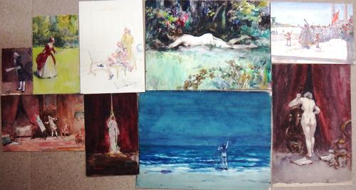 Alexander Brantingham Simpson (fl.1904-1931), Figurative subjects, including interior scenes, nudes and a wedding procession, a group of nine watercol