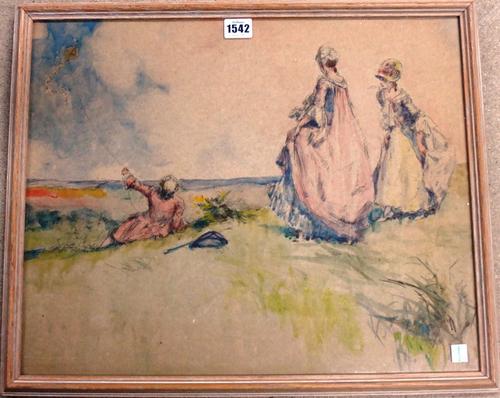 Alexander Brantingham Simpson (fl.1904-1931), Figures flying a kite; Town scenes; Coastal scenes; Landscapes, a group of ten watercolours, various siz