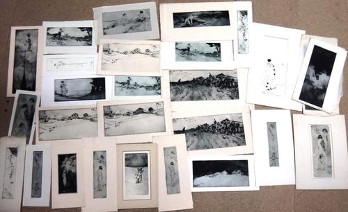 Alexander Brantingham Simpson (fl.1904-1931), a quantity of assorted etchings, mainly figurative and illustrative subjects, one framed, various sizes.