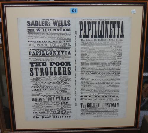 A group of six including a Sadlers Wells Bill Poster, a set of four seasons prints and a floral oleograph.(6)